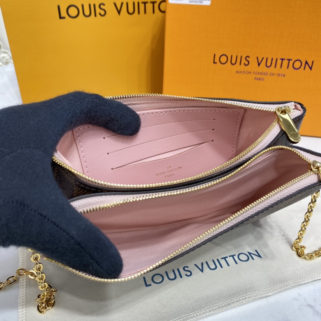 Louis Vuitton DOUBLE ZIP POCHETTE Handbag Damier Ebene N60254 